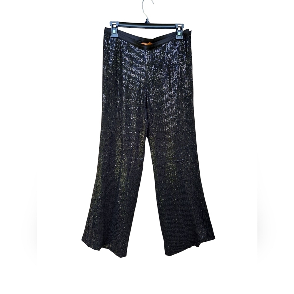 Tory Burch Women's Black Silk Sequin Wide Leg Dress Pant Party  Size 4 - Picture 2 of 5